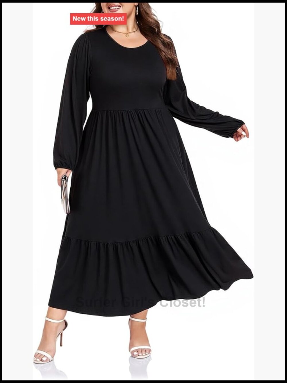 Plus Size Maxi Dress Long Sleeve Empire Waist with Pockets Flowy A-Line